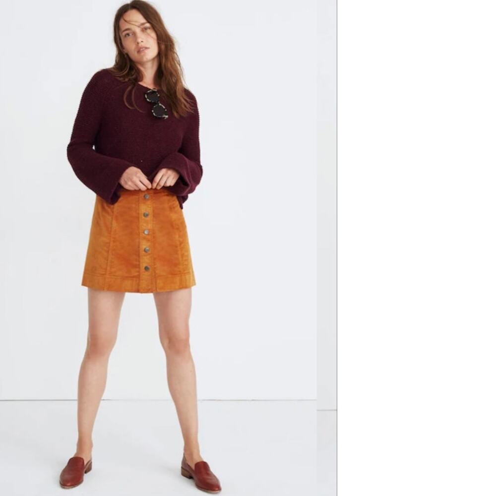 Madewell Velveteen A-Line Mini Skirt Button-Front Edition